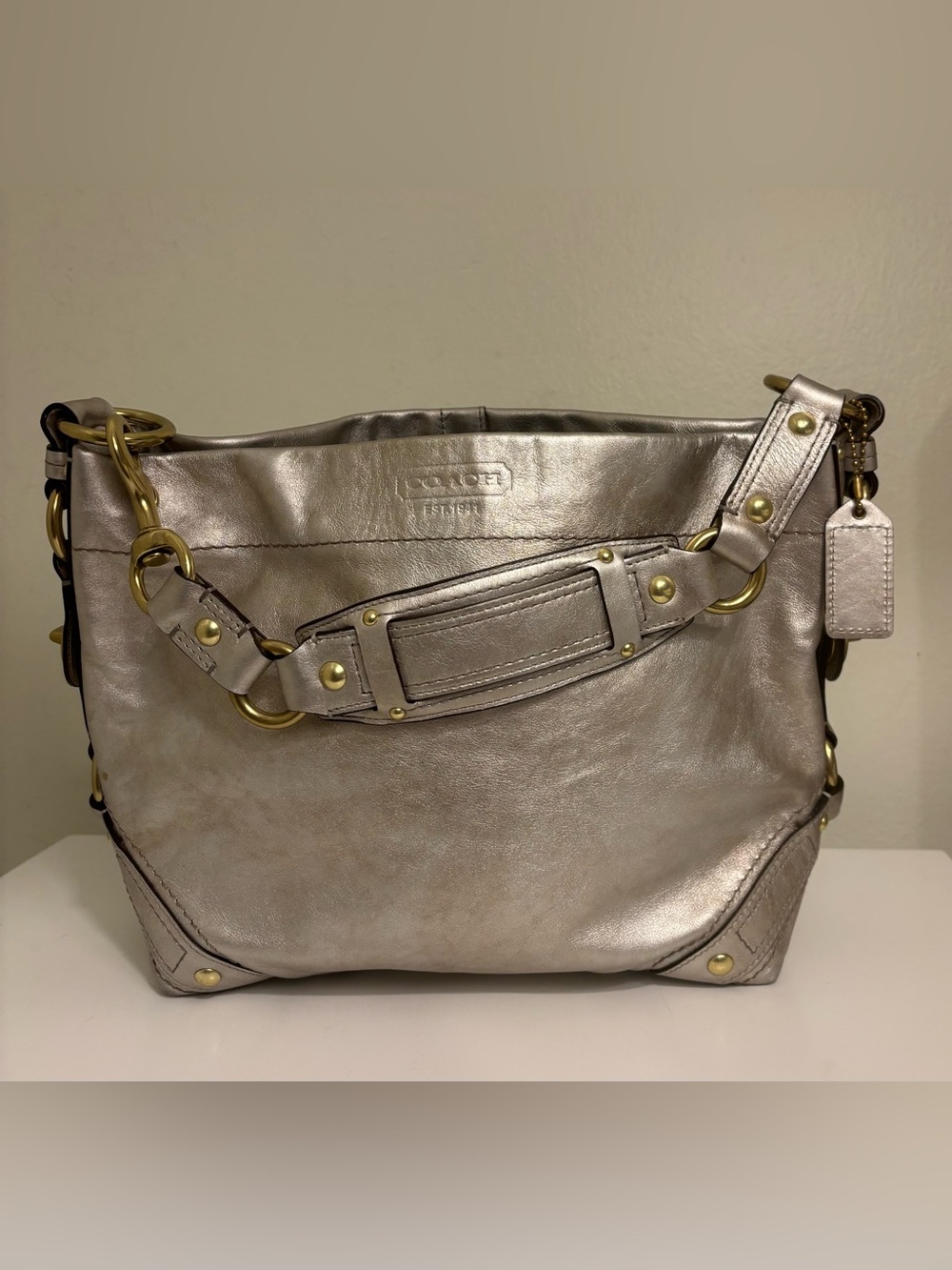 Vintage Coach Carly Legacy Silver Shimmer Leather Shoulder Bag EUC